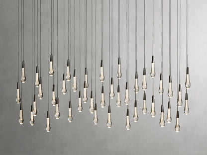 Cascading Raindrop Linear LED Chandelier – Textured Glass Orbs, Adjustable Height, Vaulted Ceiling Ready – 37 to 120 Inch Options for