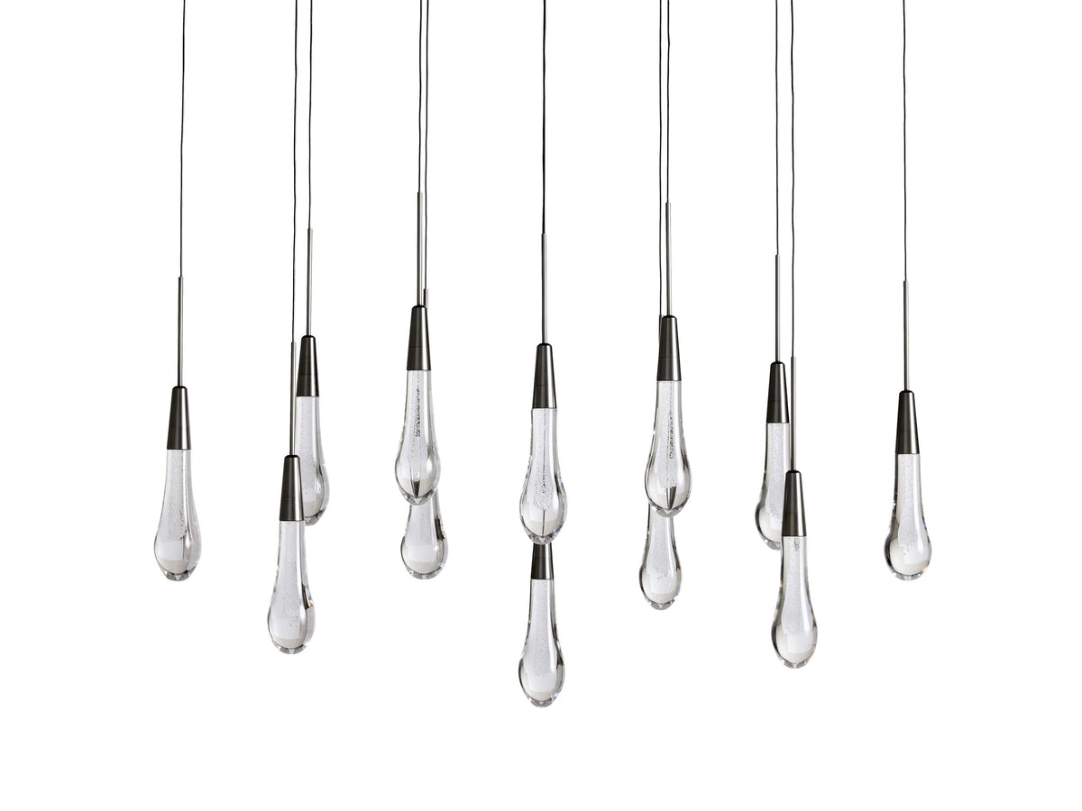 Cascading Raindrop Linear LED Chandelier – Textured Glass Orbs, Adjustable Height, Vaulted Ceiling Ready – 37 to 120 Inch Options for