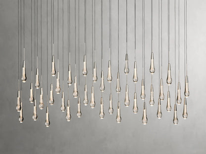 Cascading Raindrop Linear LED Chandelier – Textured Glass Orbs, Adjustable Height, Vaulted Ceiling Ready – 37 to 120 Inch Options for