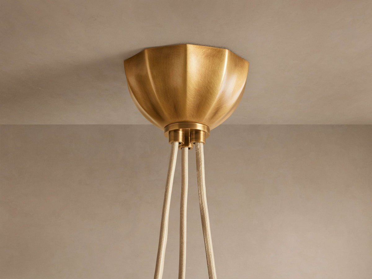 Draped Glass Globe Chandelier with Vintage Brass Frame for Dining Room & Entryway Lighting