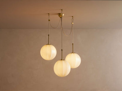 Draped Glass Globe Chandelier with Vintage Brass Frame for Dining Room & Entryway Lighting