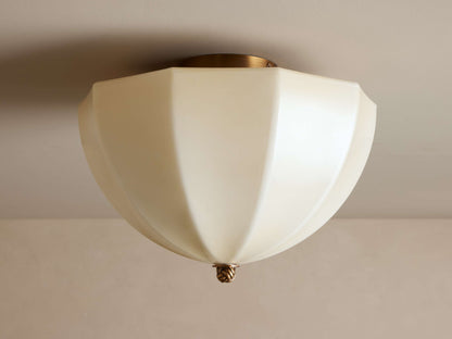 Flush Mount Ceiling Light Fixture with Cream Glass Panels and Brass Finish for Hallway Entryway Bedroom Kitchen