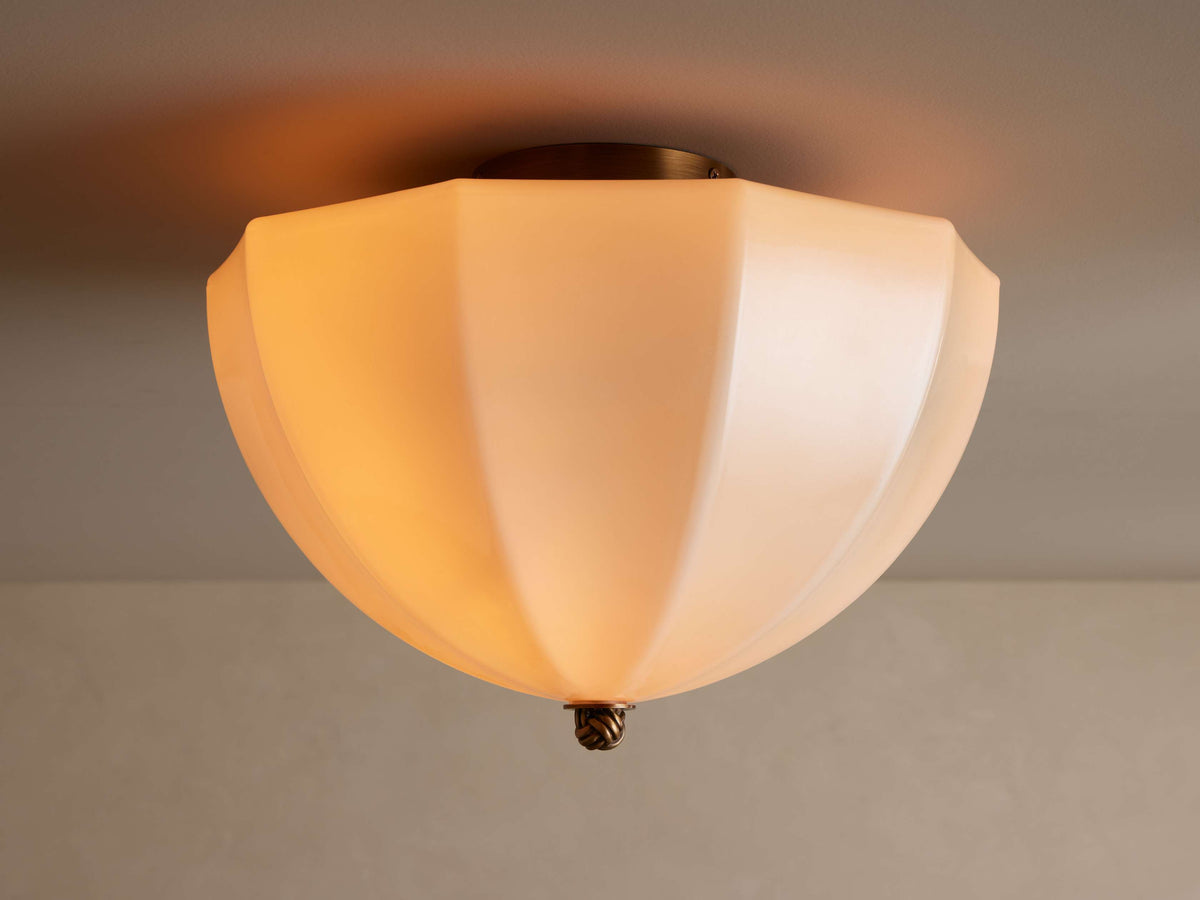 Flush Mount Ceiling Light Fixture with Cream Glass Panels and Brass Finish for Hallway Entryway Bedroom Kitchen