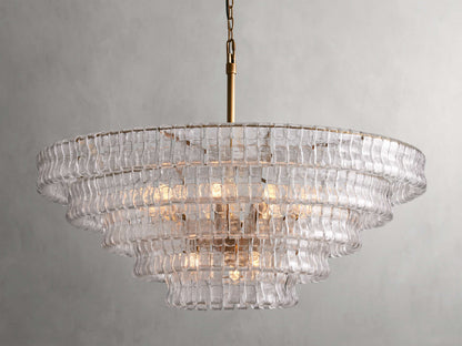 Textured Glass Round Chandelier with Curved Panels in Metallic Finish for Dining Room & Living Room | 24 to 60 Inch