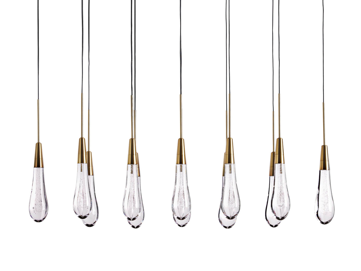 Cascading Raindrop Linear LED Chandelier – Textured Glass Orbs, Adjustable Height, Vaulted Ceiling Ready – 37 to 120 Inch Options for