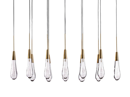 Cascading Raindrop Linear LED Chandelier – Textured Glass Orbs, Adjustable Height, Vaulted Ceiling Ready – 37 to 120 Inch Options for