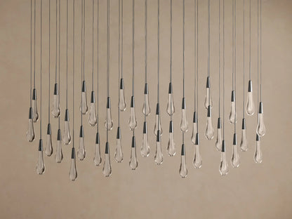 Linear LED Chandelier with Textured Glass Drops – Adjustable Height – Brass Bronze Nickel – 37 to 120 Inch – Dining Room Kitchen Island