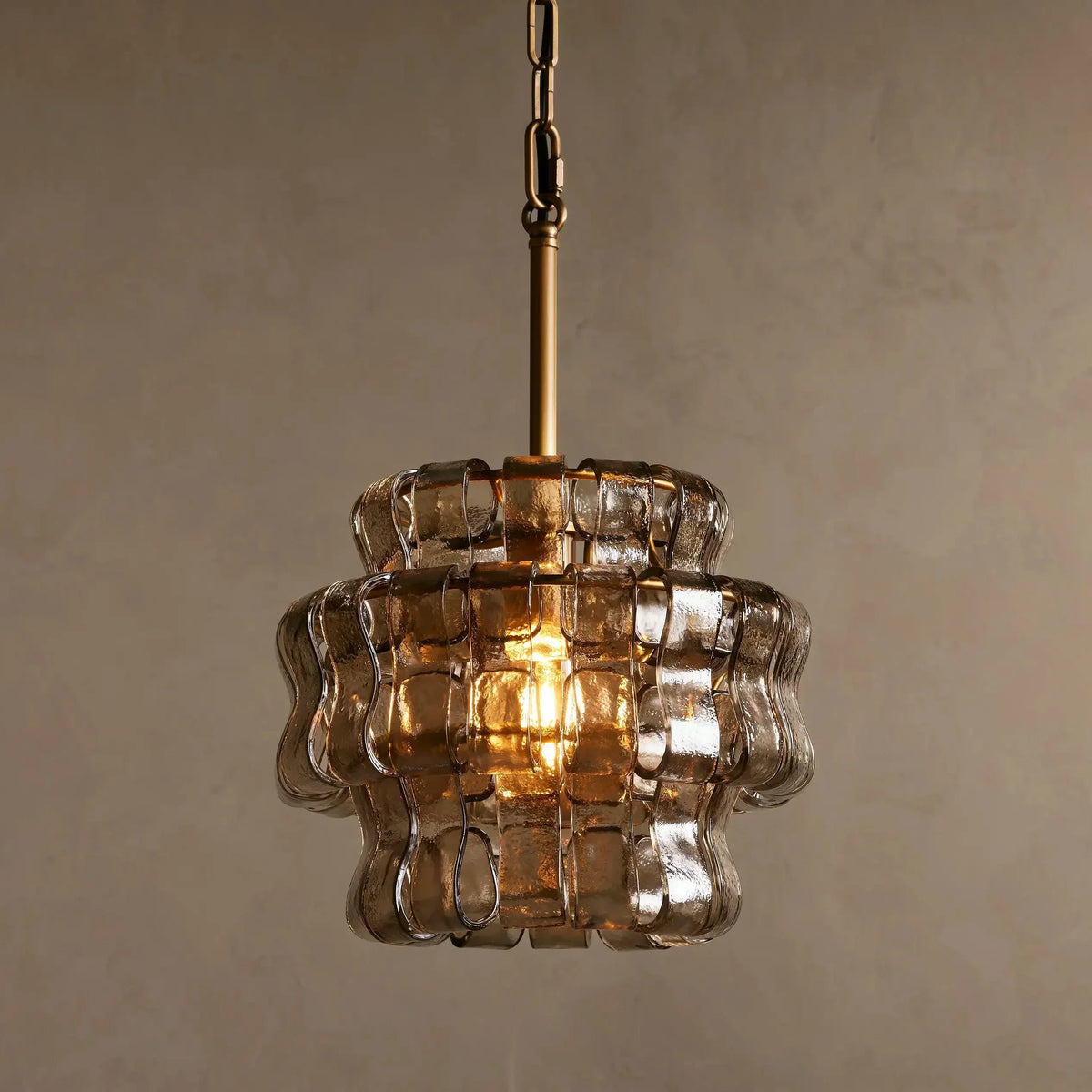 Curved Textured Glass Pendant Light with Metal Canopy for Dining Room Kitchen Island