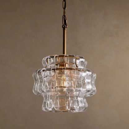 Curved Textured Glass Pendant Light with Metal Canopy for Dining Room Kitchen Island
