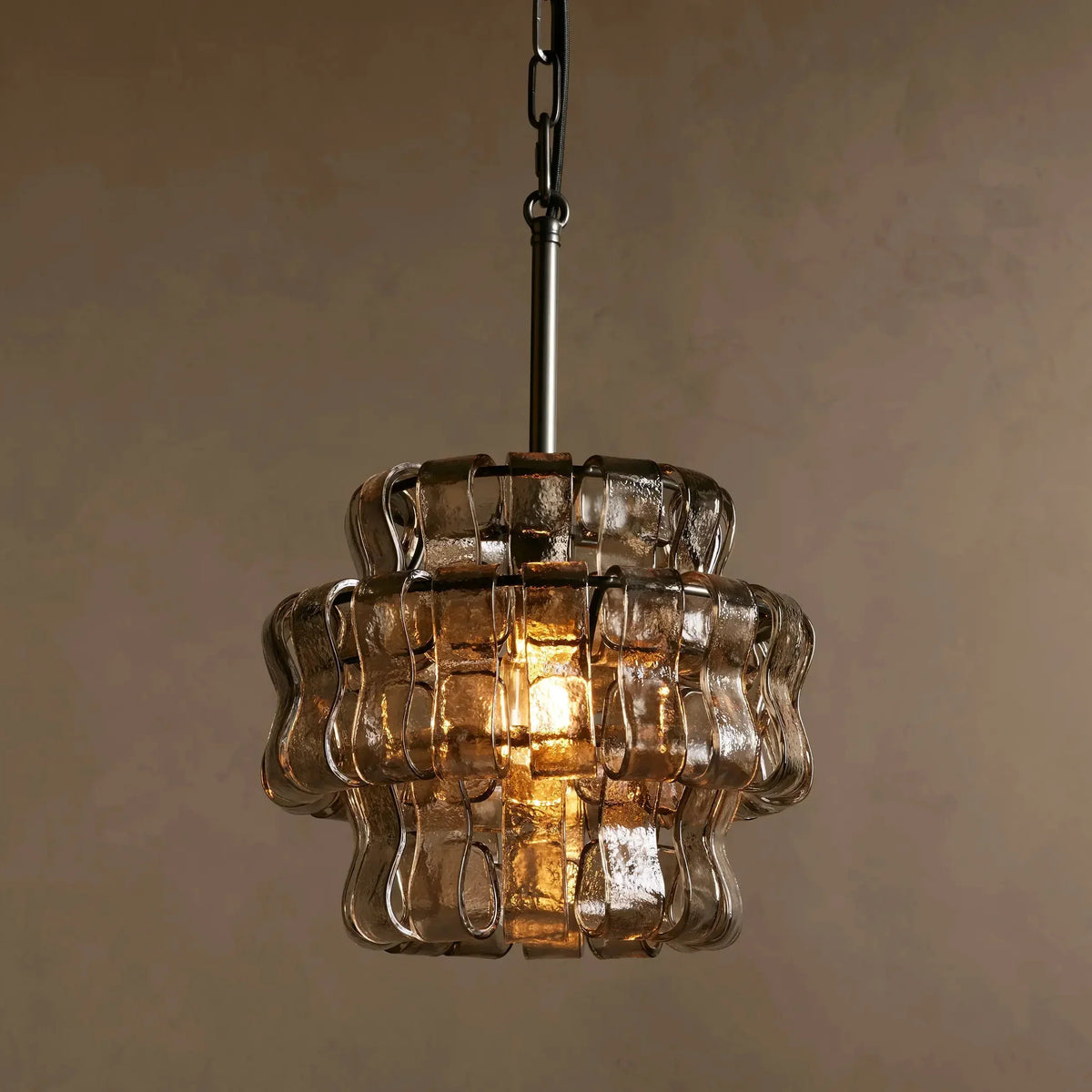 Curved Textured Glass Pendant Light with Metal Canopy for Dining Room Kitchen Island
