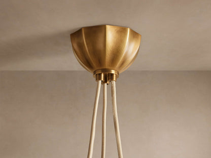 Draped Glass Globe Chandelier with Vintage Brass Frame for Dining Room & Entryway Lighting