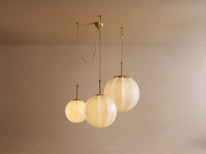 Draped Glass Globe Chandelier with Vintage Brass Frame for Dining Room & Entryway Lighting