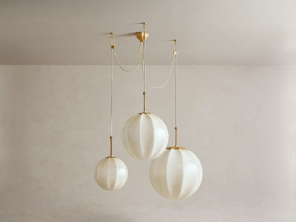 Draped Glass Globe Chandelier with Vintage Brass Frame for Dining Room & Entryway Lighting