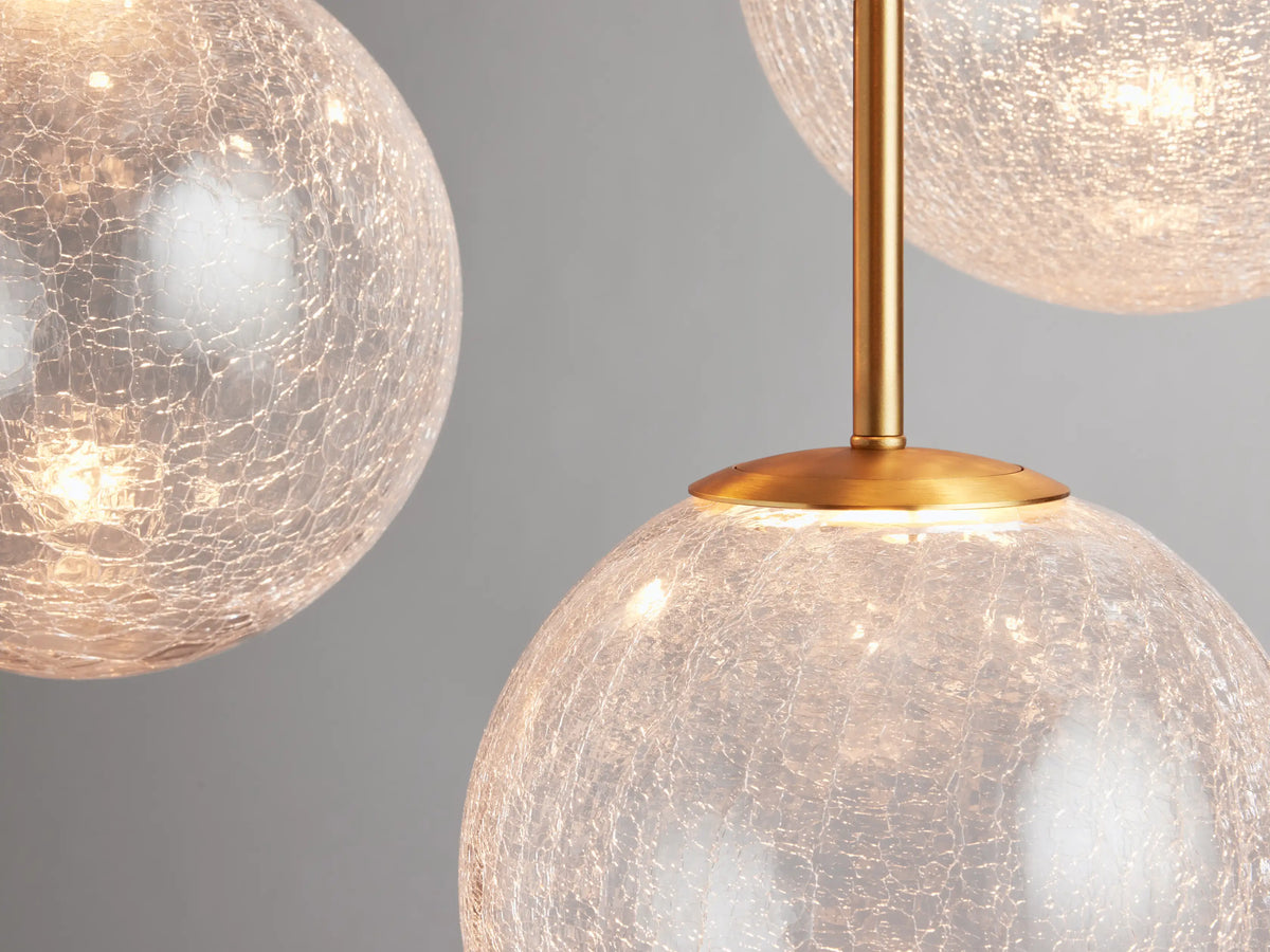 Adjustable Multi-Globe LED Spiral Chandelier 20-43 in Diameter Crackle or Matte Glass Brass Finish for Entryway & Dining Room
