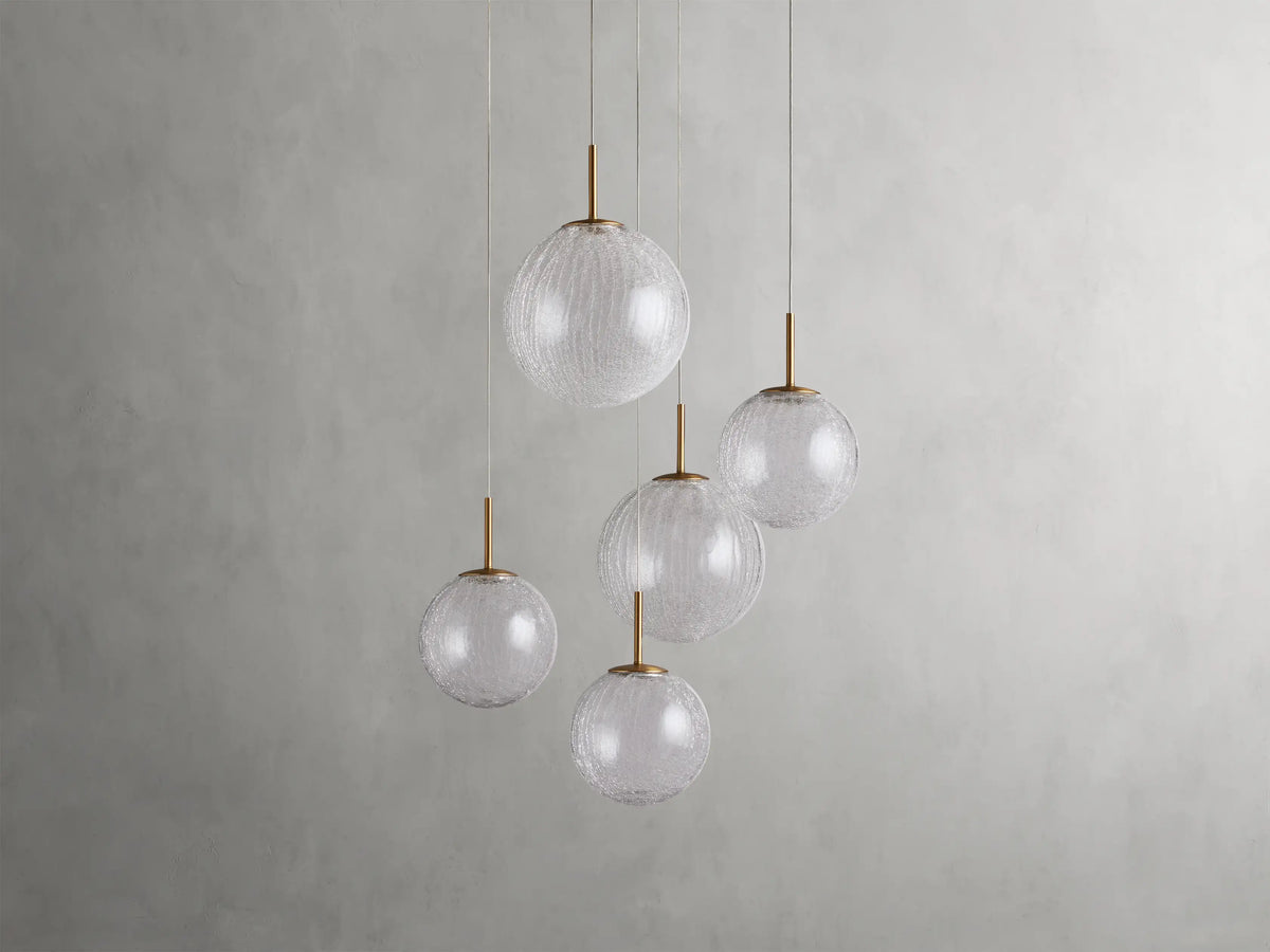 Adjustable Multi-Globe LED Spiral Chandelier 20-43 in Diameter Crackle or Matte Glass Brass Finish for Entryway & Dining Room