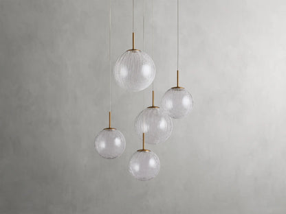 Adjustable Multi-Globe LED Spiral Chandelier 20-43 in Diameter Crackle or Matte Glass Brass Finish for Entryway & Dining Room