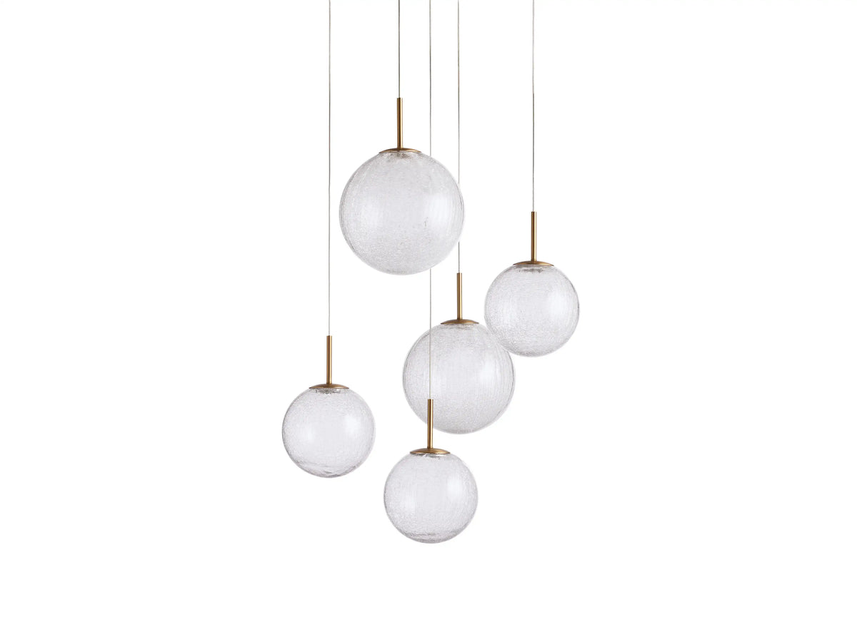 Adjustable Multi-Globe LED Spiral Chandelier 20-43 in Diameter Crackle or Matte Glass Brass Finish for Entryway & Dining Room