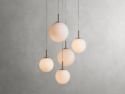 Adjustable Multi-Globe LED Spiral Chandelier 20-43 in Diameter Crackle or Matte Glass Brass Finish for Entryway & Dining Room
