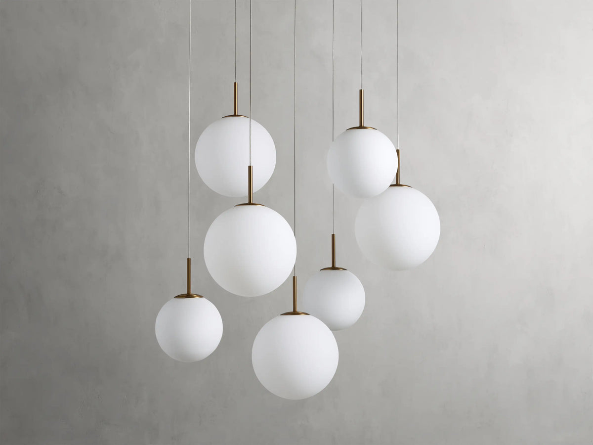 Adjustable Multi-Globe LED Spiral Chandelier 20-43 in Diameter Crackle or Matte Glass Brass Finish for Entryway & Dining Room