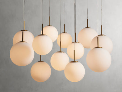 Adjustable Multi-Globe LED Spiral Chandelier 20-43 in Diameter Crackle or Matte Glass Brass Finish for Entryway & Dining Room