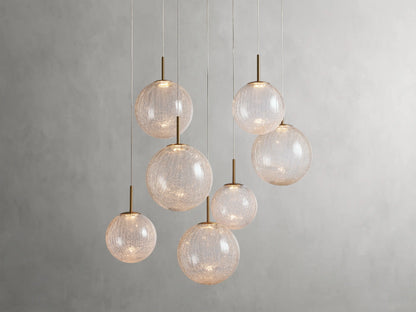 Adjustable Multi-Globe LED Spiral Chandelier 20-43 in Diameter Crackle or Matte Glass Brass Finish for Entryway & Dining Room