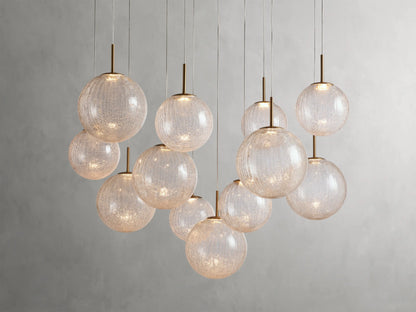 Adjustable Multi-Globe LED Spiral Chandelier 20-43 in Diameter Crackle or Matte Glass Brass Finish for Entryway & Dining Room