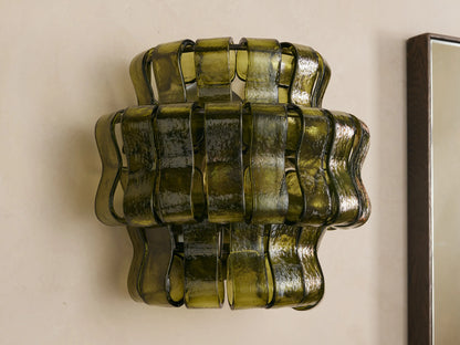 Textured Glass Wall Sconce Light Fixture with Curved Shade for Living Room Bedroom Dining Room | Hardwired 2-Bulb Accent Lighting