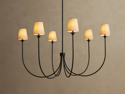 Round Multi-Arm Chandelier with Fabric Shades – Metal Frame – Adjustable Height – 3 Sizes – Dimmable – for Dining Room, Living Room, Foyer