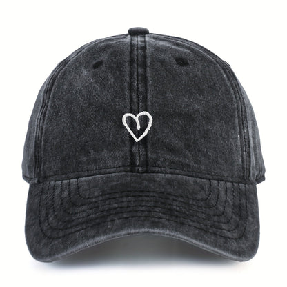 Embroidered Heart Baseball Cap for Women Adjustable Vintage Washed Cotton Dad Hat Summer