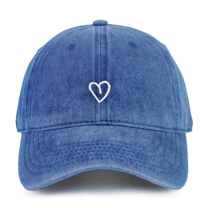 Adjustable Cotton Baseball Cap with Embroidered Heart Detail for Women – Breathable Summer Hat