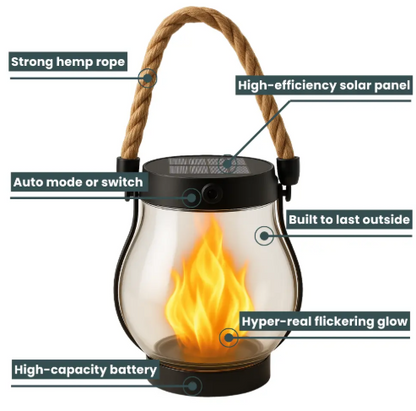 USB Rechargeable Portable Lantern with Hemp Handle & Auto Light Sensor for Patio Deck Porch Bedroom Camping Outdoor Indoor Ambient Lighting