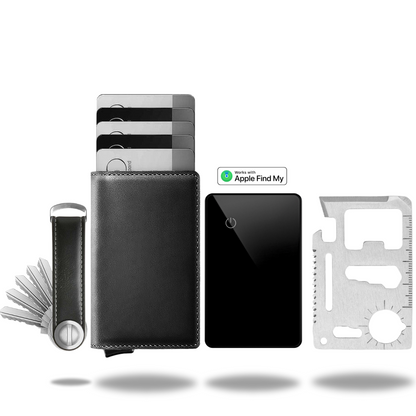 Portefeuille en cuir avec protection RFID et porte-cartes coulissant, 9,4 × 6,6 × 1 cm, mécanisme en aluminium, portefeuille de voyage fin et compact pour poche avant