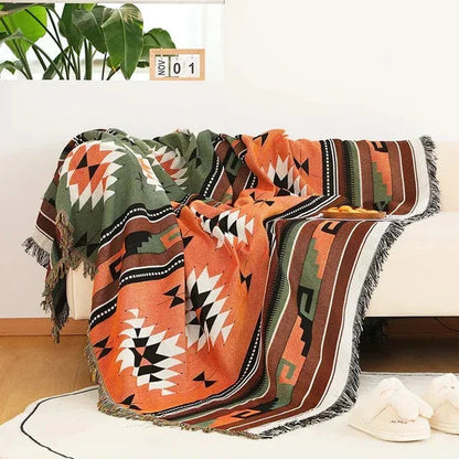 Jacquard Woven Accent Blanket with Fringe for Couch Bed Chair 51x63 in 63x87 in Multicolor Cotton Poly Blend Bohemian Home Decor