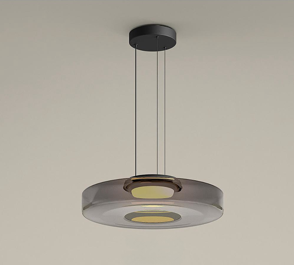 Tiered Glass Hanging Fixture 12 in Amber for Dining Tables Kitchen Islands Contemporary Statement Overhead Illumination