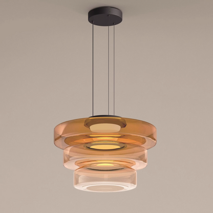 Layered Glass Dome Hanging Lamp 18 in Smoky Gray LED for Kitchen Island Dining Room Ceiling Fixture Adjustable Cord Modern Minimalist Style