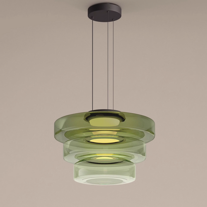 Tiered Glass Hanging Fixture 18 in Amber with Integrated LED for Island Kitchens Dining Areas Living Spaces Modern Minimalist Bauhaus-Inspir