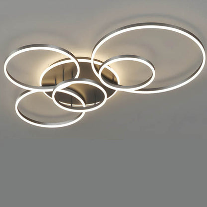 Plafonnier LED multi-anneaux en aluminium noir, 39 po, luminaire contemporain pour chambre, salon et salle à manger, éclairage intégré