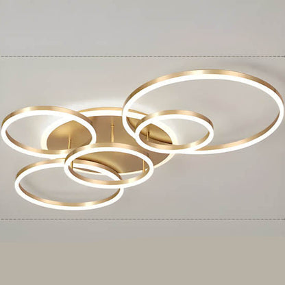 Plafonnier LED multi-anneaux en aluminium noir, 39 po, luminaire contemporain pour chambre, salon et salle à manger, éclairage intégré