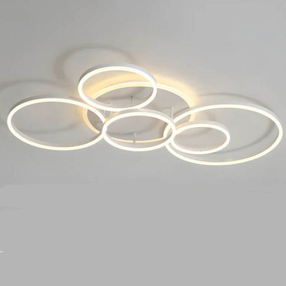 Plafonnier LED multi-anneaux en aluminium noir, 39 po, luminaire contemporain pour chambre, salon et salle à manger, éclairage intégré