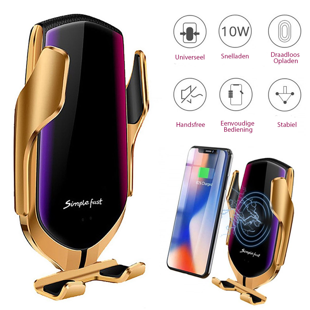 Support de téléphone à fixation automatique avec charge sans fil pour grille d'aération de voiture - capteur infrarouge, rotation à 360°, support à charge rapide Qi