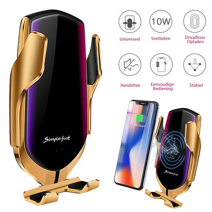 Support de téléphone à fixation automatique avec charge sans fil pour grille d'aération de voiture - capteur infrarouge, rotation à 360°, support à charge rapide Qi