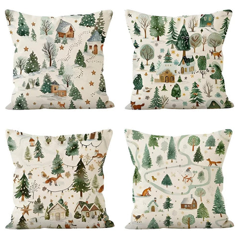 Housse de coussin de Noël Wesley - Polyester, motif festif de bonhomme de neige et de renne