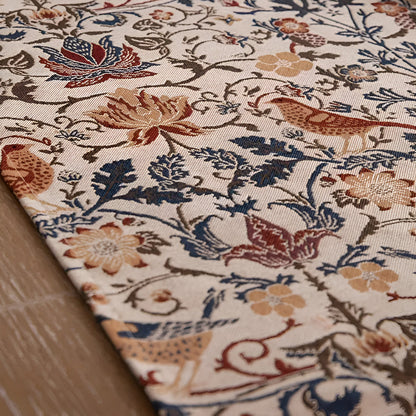 Woven Jacquard Table Runner with Tassels - Floral Bird Pattern for Dining & Coffee Tables - Vintage Countryside Design - Tassel Trim