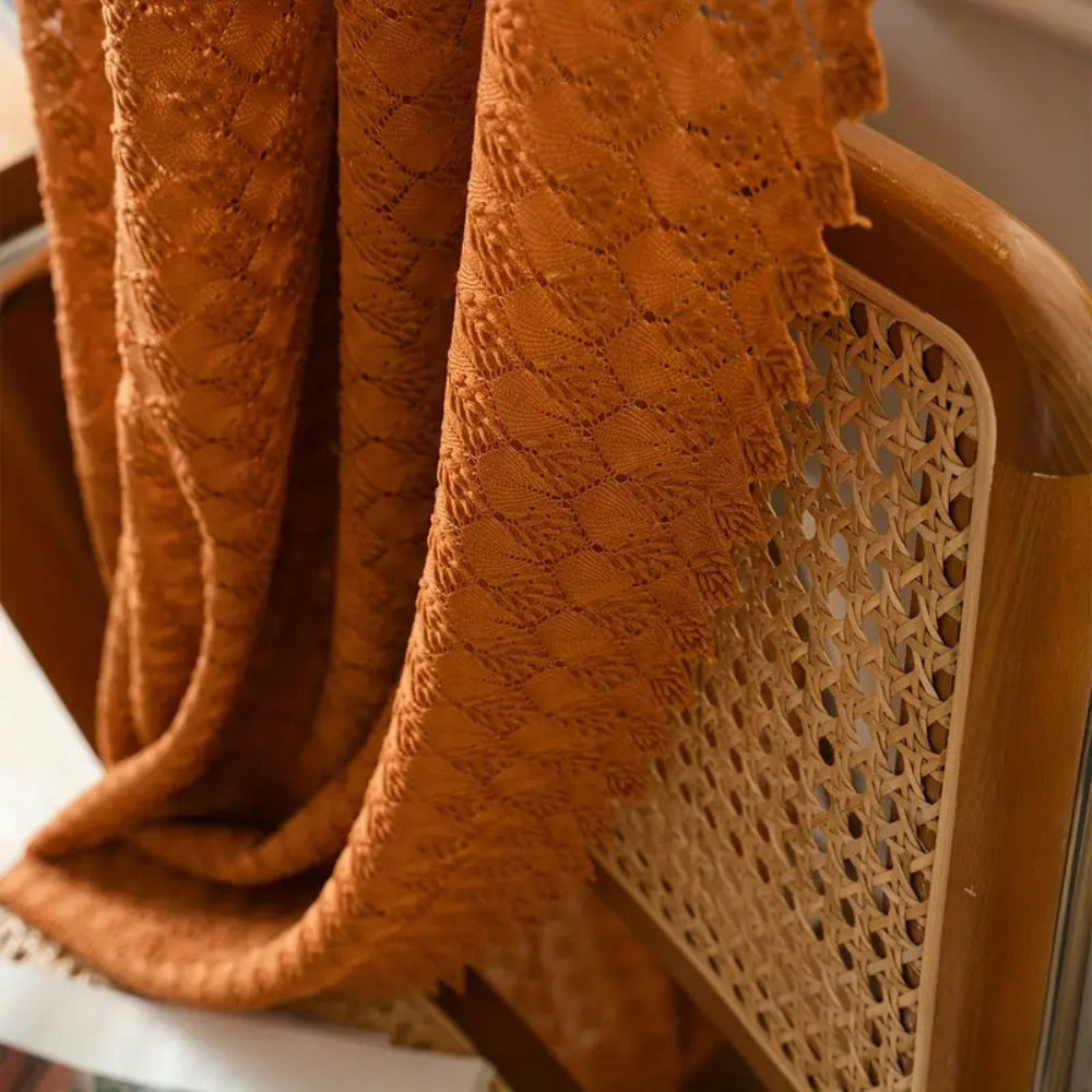 Handcrafted Mesh Window Panel Orange Bohemian Farmhouse Drape Rod Pocket Bedroom Living Room Dining Room Light Filtering Privacy