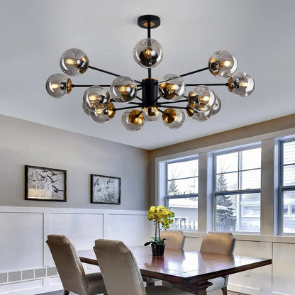 Multi-Globe Iron & Glass Ceiling Fixture – Sculptural Overhead Lighting for Dining Tables & Open Layouts – E26 Bulb Compatible – Modern Mini