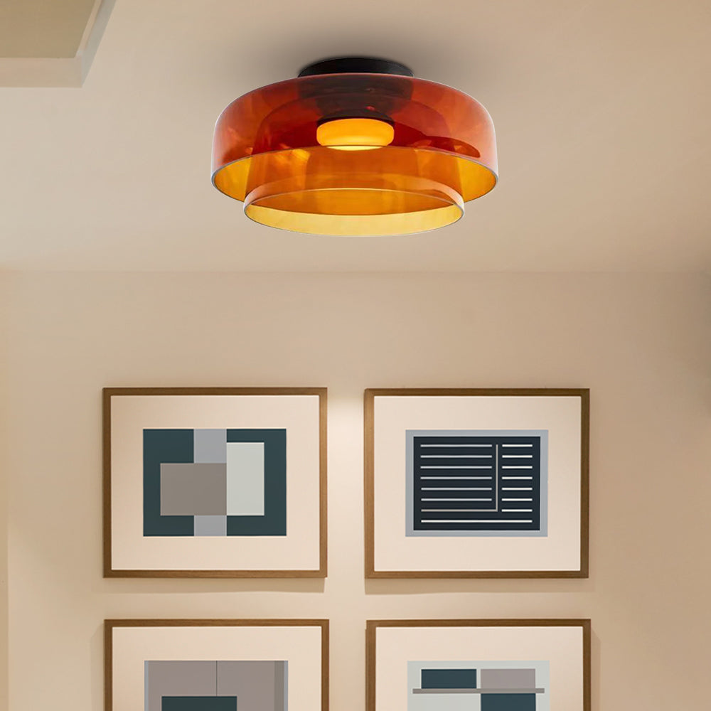 Layered Glass Ceiling Light Modern Multi-Tier Flush Mount Fixture with LED Hardwired for Kitchen Dining Room Bedroom Living Room