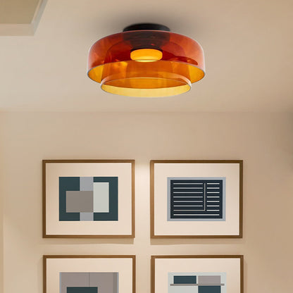 Layered Glass Ceiling Light Modern Multi-Tier Flush Mount Fixture with LED Hardwired for Kitchen Dining Room Bedroom Living Room