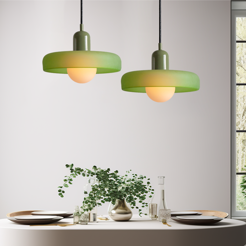 Glass Disc Pendant Light with Adjustable Cord – Modern Ceiling Fixture for Dining Room, Kitchen Island & Living Room