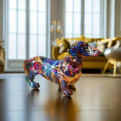 Wiener Dog Statue Colorful Resin Accent Sculpture Desk Shelf Mantel Contemporary Animal Figure Desktop Art Dachshund Collectible Home Decor