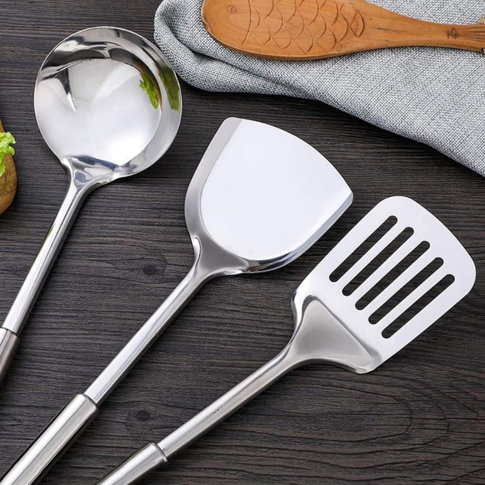 Kitchen Utensil Set Stainless Steel 5-Piece Kit Spatula Ladle Skimmer Tools Heat Resistant Professional Chef Cookware for Home Restaurant